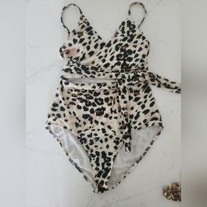 Aerie Leopard Wrap One Piece Swimsuit